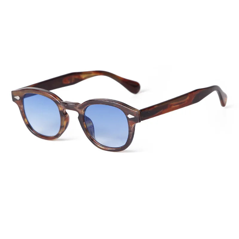 JNPCXI Vintage Round Sunglasses Women Men Retro Rivet Blue Gradient Female Sun Glasses UV400