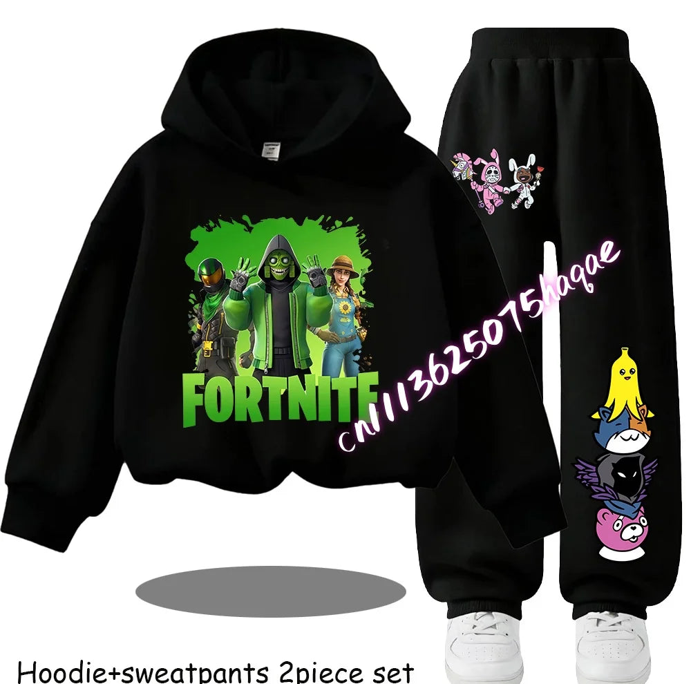 Fortnite Printed Children's Hoodies Cartoon Comfortable 2pcs Suit Loose Long Sleeve Tops with Pant Autumn Winter Clothes Gift