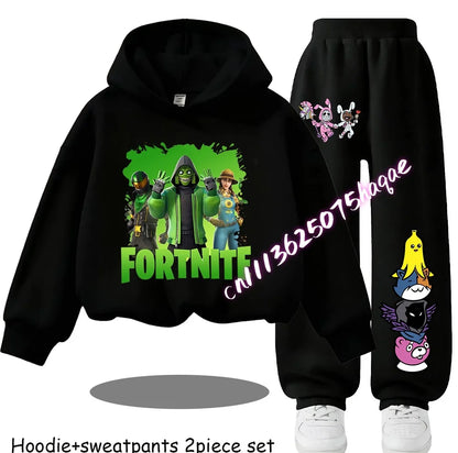 Fortnite Printed Children's Hoodies Cartoon Comfortable 2pcs Suit Loose Long Sleeve Tops with Pant Autumn Winter Clothes Gift