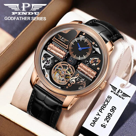 2025 NEUE PINDU Design Music Series Herrenuhr mit mechanischem Uhrwerk, Edelstahl, Saphirglas, luxuriöse automatische Uhr mit skelettiertem Design