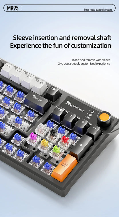 SMAILWOLF MK95 Bluetooth 무선 한국어 맞춤형 기계식 키보드 e-스포츠 3 모드 노트북 오피스 게임 풀 키 핫 스왑 가능 RGB 조명 효과