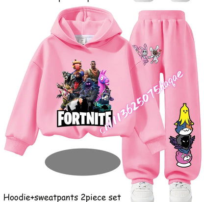 Fortnite Printed Children's Hoodies Cartoon Comfortable 2pcs Suit Loose Long Sleeve Tops with Pant Autumn Winter Clothes Gift
