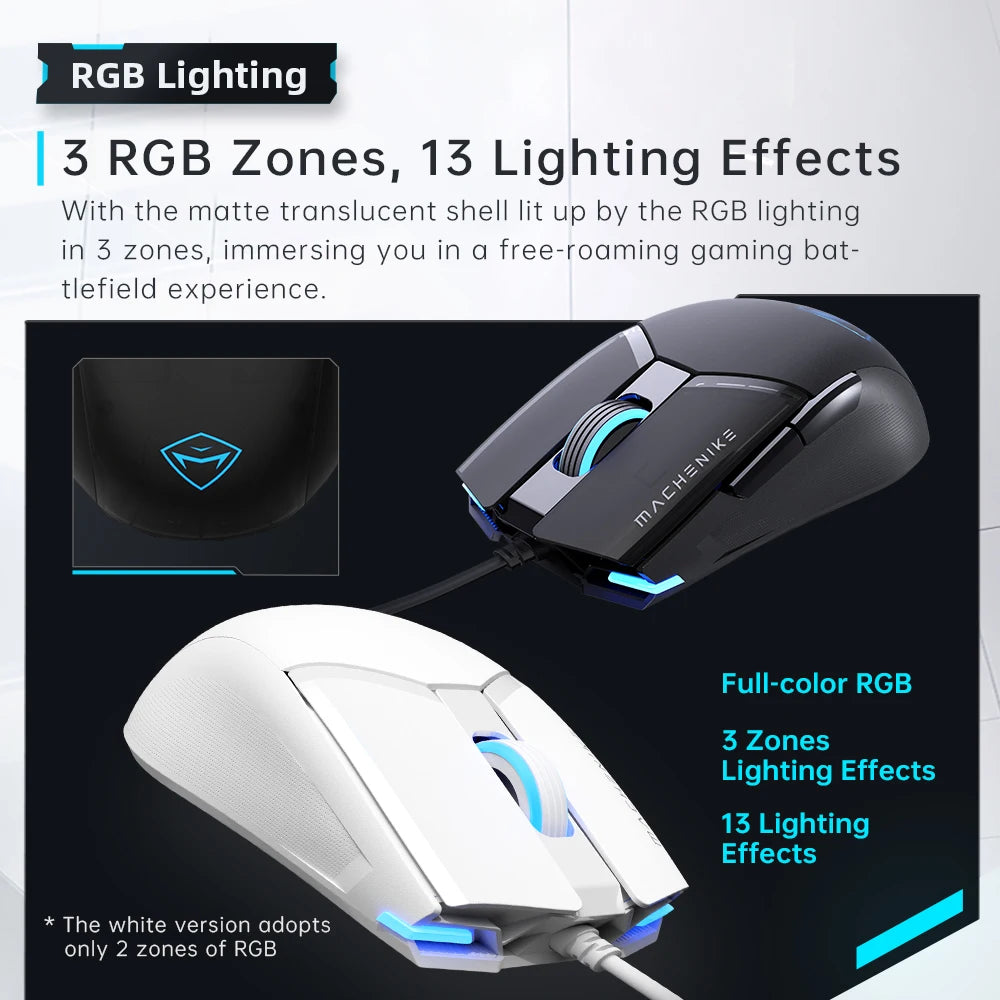 Machenike M7Pro Wired Gaming Mouse USB Instant A825 12800DPI 1000Hz 7 Button 65g RGB For Laptop PC Gamer