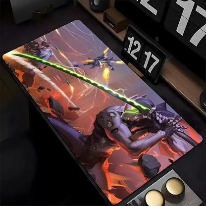 Mouse Pad Overwatch Genji, imprimare HD, pentru gameri pe computer, margine cusută, mouse pad antiderapant XXL90x40cm, suport pentru tastatură și birou PC