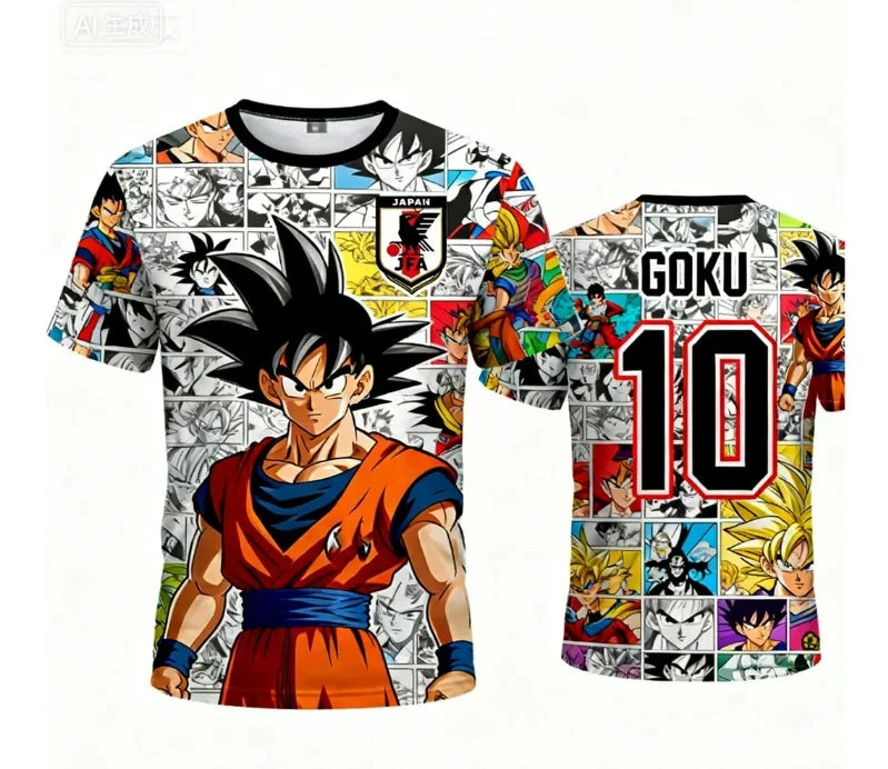 2026 Summer New Adult Men's Dragon Ball Goku 3D Printed Football Jersey T-Shirt Kids Anime T-Shirt Special Football Jersey NO.10