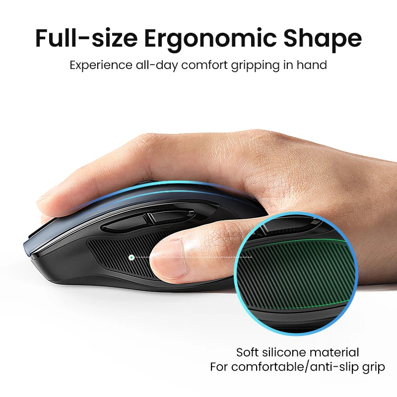 Ratón inalámbrico UGREEN Bluetooth 5.0 ergonómico 4000DPI con 6 botones silenciosos para MacBook, tabletas, portátiles, ordenadores y PC, ratón 2.4G