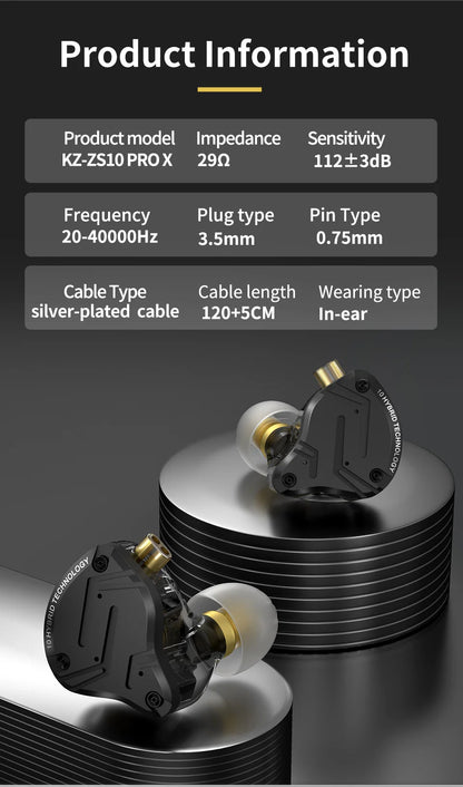 KZ ZS10 PRO X HiFi Hybrid Driver Earphones Metal In-Ear Monitor Headphones with Bass, Detachable Cable, Noise Isolation, and Microphone