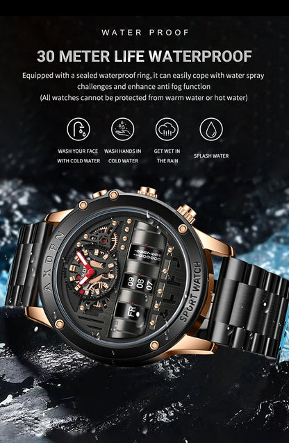 Luxury Electronic Quartz Watch For Men Business Watches Male Creative Men WristWatch Unique Rotate Date Leather Strap Watches