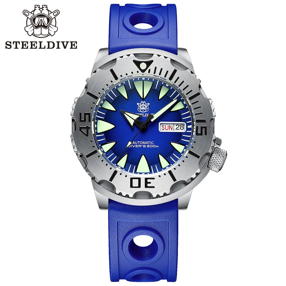 STEELDIVE SD1984 New Arrival 42.2MM M onster 200M Waterproof NH36 Day Function Sapphire Glass Automatic Movement Steel Bracelet