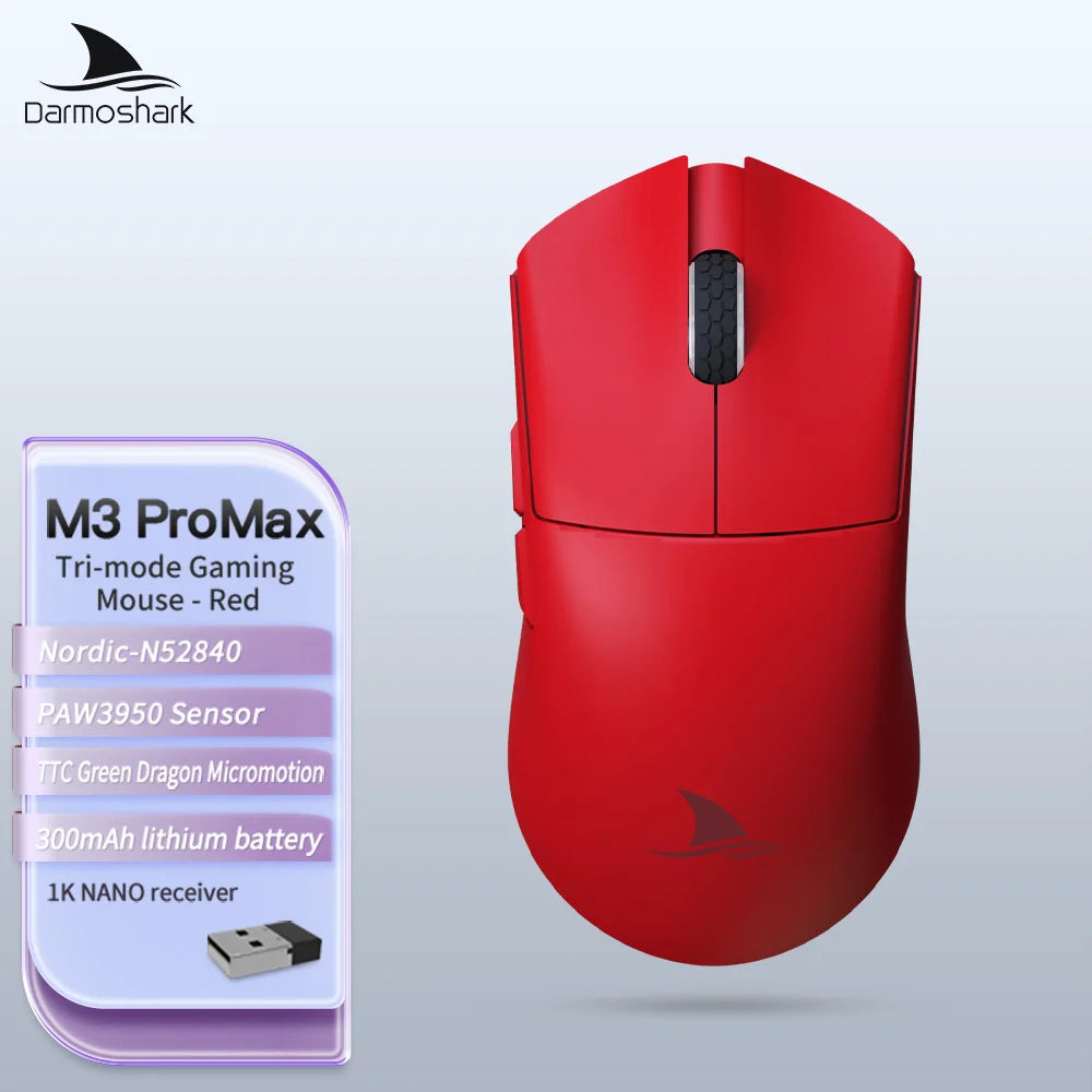 Darmoshark M3Pro gamingmus 2.4G BT trådlös tri-mode PAW3395-sensor N52840 26000DPI för stora händer makrodrivrutin mus för gaming