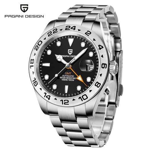 Pagani Design PD1682 Men’s GMT Watch 42mm Automatic Mechanical DG5833 Sapphire Crystal Stainless Steel Waterproof Black Vintage