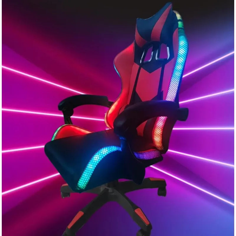 RGB Gaming Chair with LED Lights, Leather Racing Style Massage Gaming Chair, Adjustable Swivel Office Chair with Gas Lift and Ergonomic Design