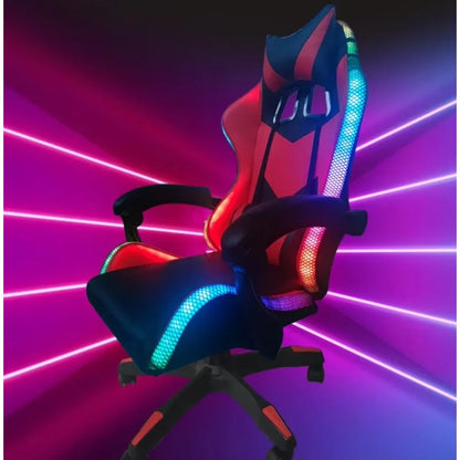 RGB Gaming Chair with LED Lights, Leather Racing Style Massage Gaming Chair, Adjustable Swivel Office Chair with Gas Lift and Ergonomic Design