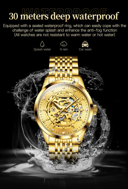 OLEVS 9920 Original Skeleton Men's Watches Solid Stainless Steel Waterproof Luminous Man Watch Luxury Automatic Mechanical Watch