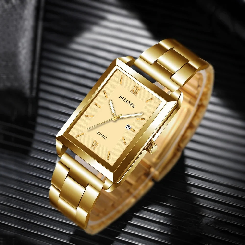 Fashion Watches for Men Luxury Rectangle Stainless Steel Men's Quartz Wristwatch Business Man Watch Clock Gift relogio masculino