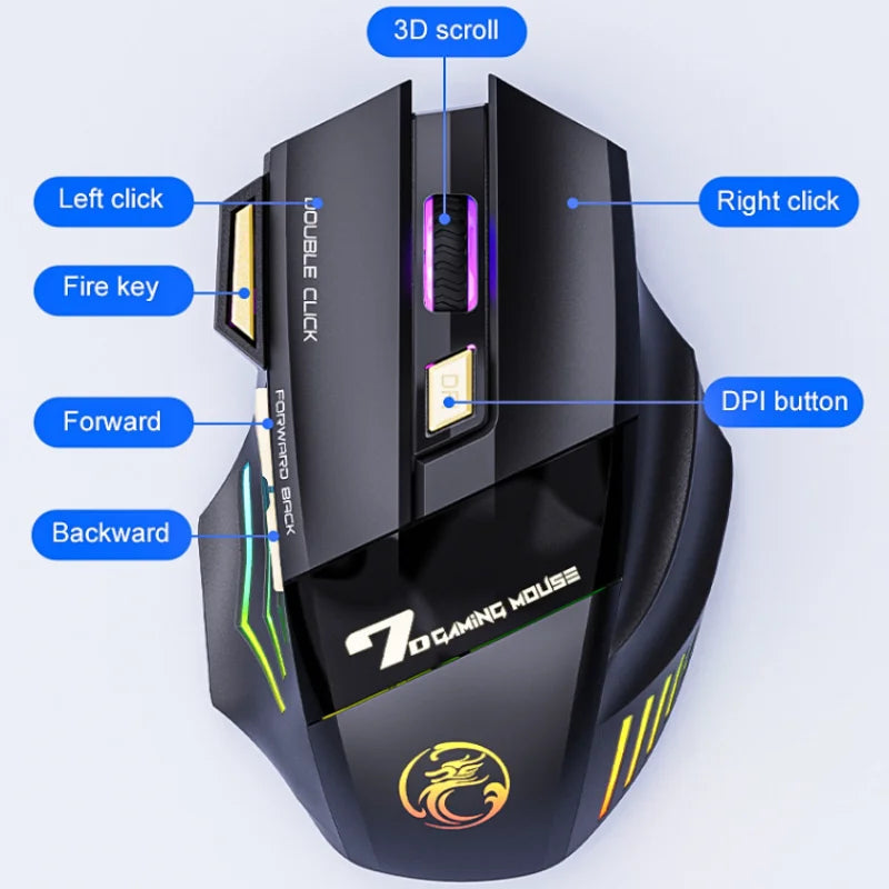 GW 2.4G and Bluetooth Wireless Mouse Silent Rechargeable Breathing Light 7 Keys DPI Adjustable Optical Sensor Mouse Game Office