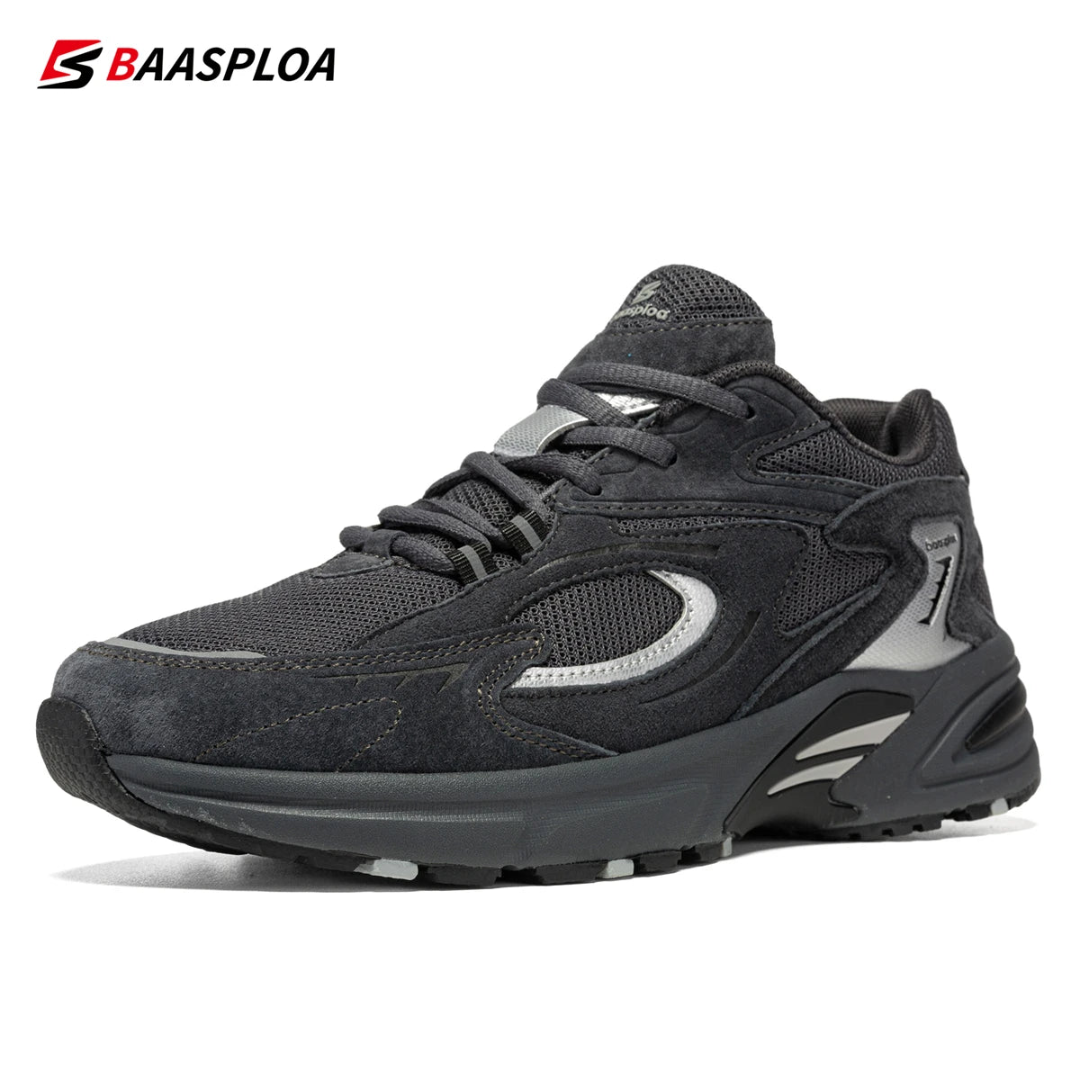 Baasploa Nieuwe hardloopschoenen voor heren, outdoor, modieus, lichtgewicht sportschoenen van mesh, casual herenschoenen, ademend, antislip wandelschoenen