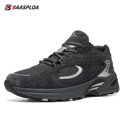 Baasploa Nieuwe hardloopschoenen voor heren, outdoor, modieus, lichtgewicht sportschoenen van mesh, casual herenschoenen, ademend, antislip wandelschoenen