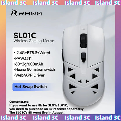 RAWM SL01C Wireless Lightweight Gaming Bluetooth Mouse Tri-Mode E-sports Gamer Mini Hollow PAW3311 PC Laptop Office Accessories
