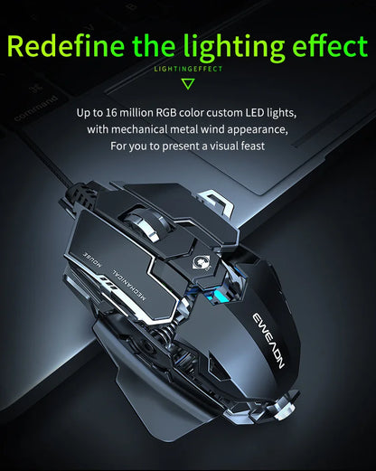 Mechanical Metal Gaming Mouse Wired Ergonomic RGB Backlit Game Mouse 12800 DPI Optical USB Mause Computer Mouse For Desktop PC
