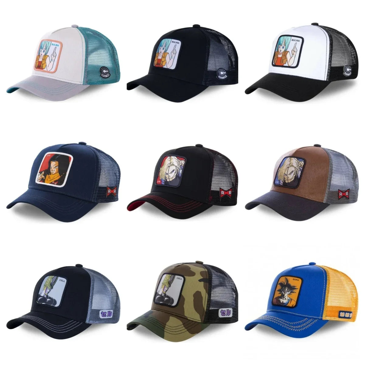 Dragon Ball Son Goku-Kappe, Sommer-Reisekappe mit Schirm, Herren-Kappe mit Stickerei, im Hip-Hop-Stil, Sonnenvisier, verstellbare Trucker-Kappe aus Netzstoff