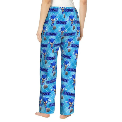 Custom Women Soniced Pajama Pants Printed Hedgehog Game Sleep Sleepwear Bottoms with Pockets