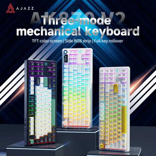 Ajazz AK870 V2 Gaming Mechanical Keyboard Is A Hot-Swaddable RGB Wired Gaming Keyboard Suitable For Various Scenarios On Laptops