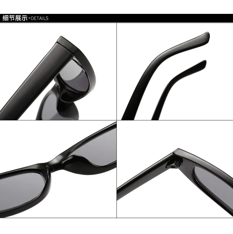 Popular Small Narrow Cat Eye Sunglasses Women Men's Luxury Brand Black Red Sun Glasses Retro Tiny Rectangle Candy Shades