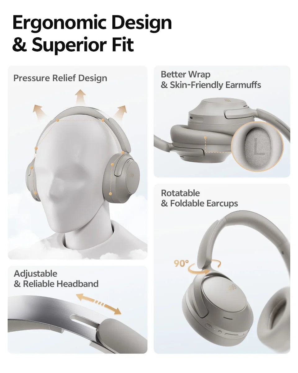 Cuffie Bluetooth 6.0 Over-Ear QCY H3S con ANC adattivo -56dB – Headset wireless Hi-Res LDAC, batteria 102H, audio spaziale Dual Driver