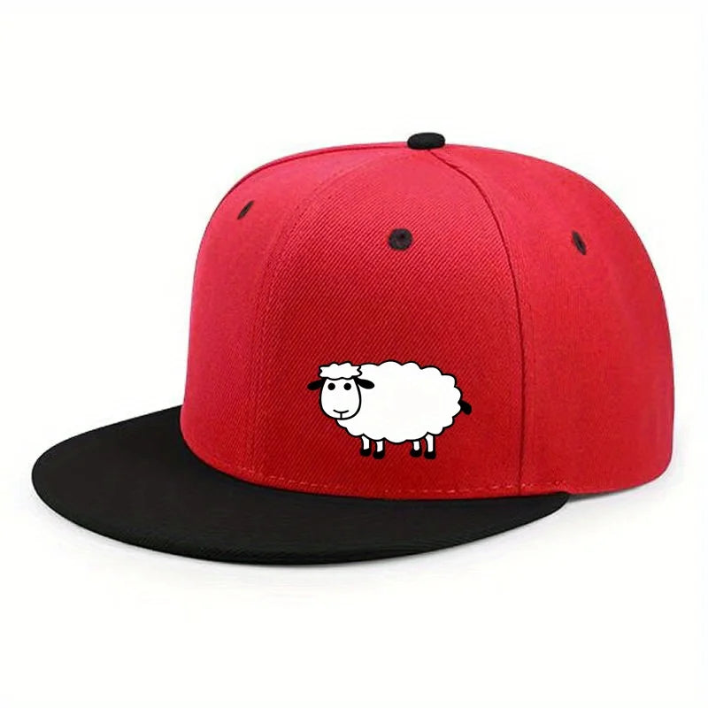 Unisex-Baseballkappe mit verstellbarem Riemen – Streetstyle-Kappe mit flachem Schirm und Schafsmuster – Lässige, vielseitige und personalisierbare Kappe