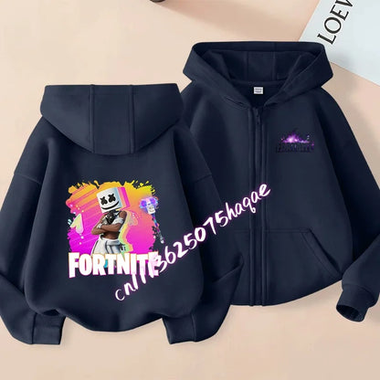 Casaco Outdoor Infantil Cartoon FORTNITED para Rapariga e Rapaz, Sweatshirt com Fecho, Corta-Vento Fino de Alta Qualidade para Outono, Peça Superior de Vestuário