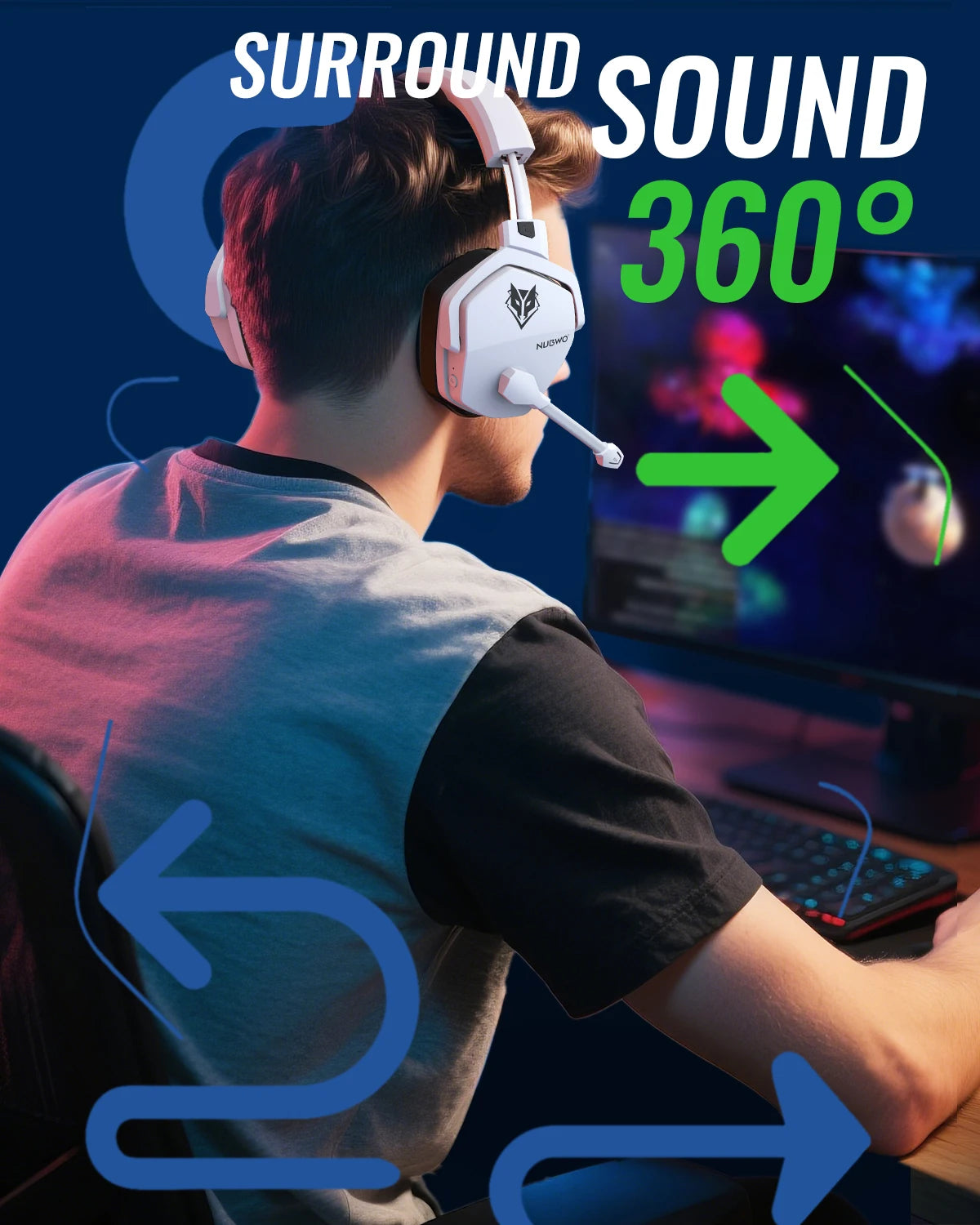 NUBWO G06 Pro Wireless Gaming Headset with Charging Station – Bluetooth 5.3 Gaming Headphones for PS5, PS4 & PC with ENC Microphone and 120-Hour Battery Life