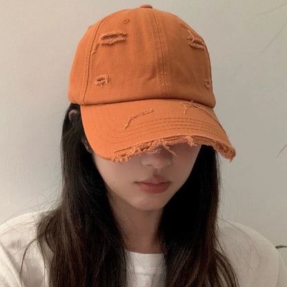Ny forårs- og sommerhat til mænd og kvinder i hip-hop-stil – alsidig, blød top, buet skygge, retro-look med slidte huller og duckbill-form
