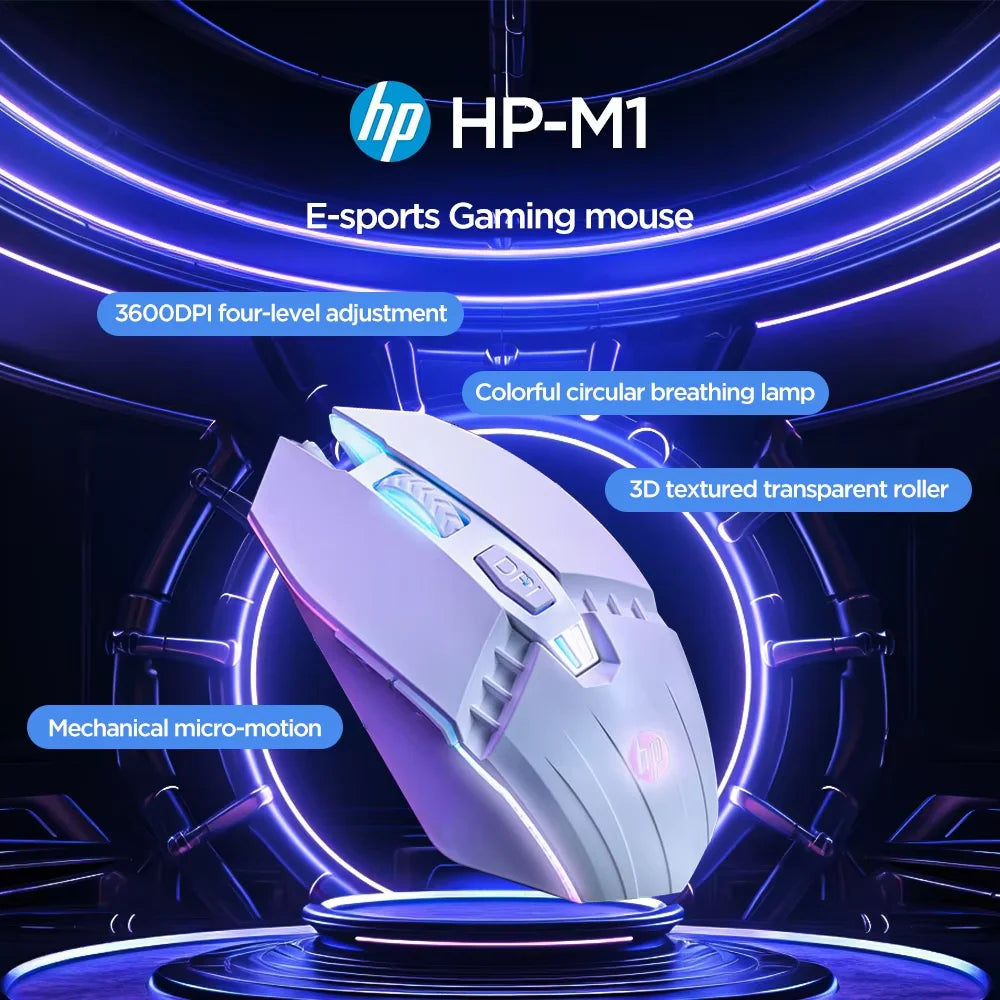 Ratón gaming HP M1 con cable, iluminación blanca, USB, para eSports, gaming, oficina, PC de sobremesa y portátil