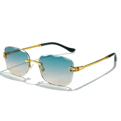 Lunettes de soleil métalliques sans monture HBK pour homme, lunettes de soleil « Wave Cutting » pour femme, lunettes de voyage et de shopping, lunettes de vue UV400, style estival