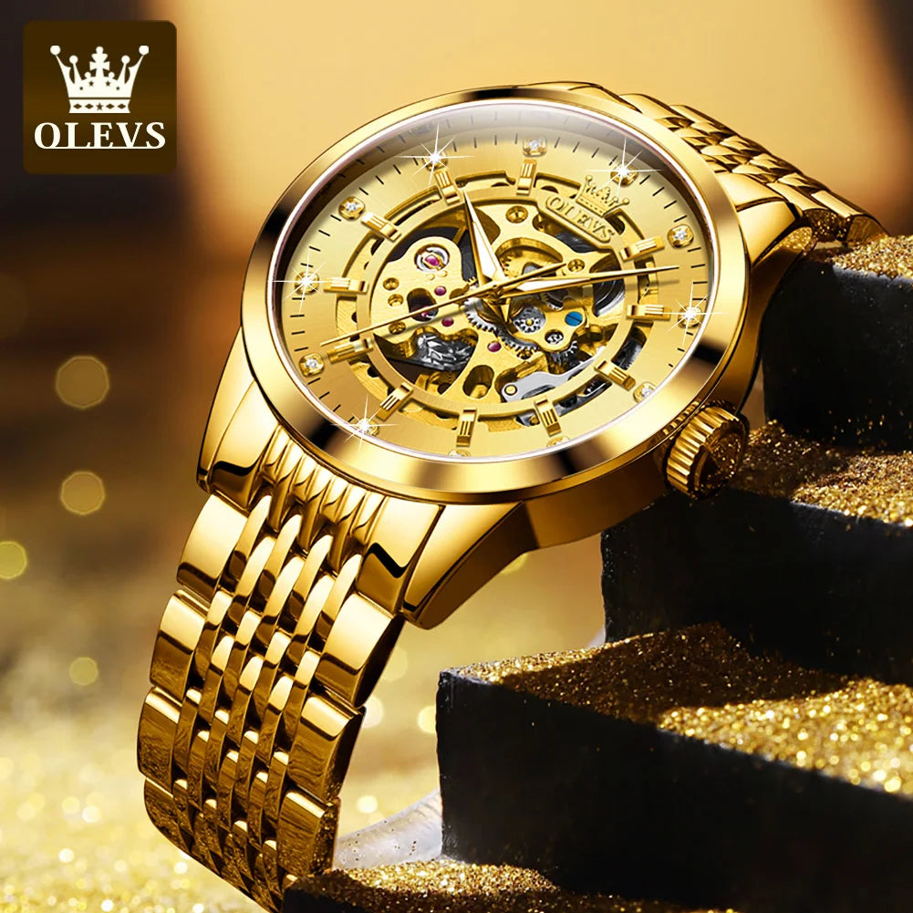 OLEVS 9920 Original Skeleton Men's Watches Solid Stainless Steel Waterproof Luminous Man Watch Luxury Automatic Mechanical Watch