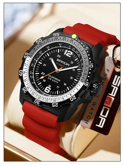 SANDA Luxury Men's Solar-powered Watch Creative Quartz Dial Luminous Hands Waterproof Sport Student Wristwatch Innovative Design