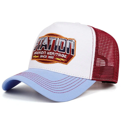 Hot Sale Unisex Baseball Cap Classic STATION Letter Pattern Mesh Cap Men And Women Breathable Streetwear Summer Trucker Hat