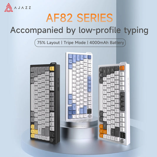 Ajazz AF82 Series 75% Layout Wireless Keyboard with 4000mAh Battery Low Profile Keys Bluetooth Tri-Mode Connectivity  RGB
