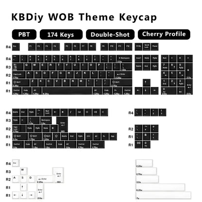 KBDiy GMK BOW Keycaps Cherry Profile Retro White And Black Double Shot PBT Keycap 7u for Mechanical Gaming Keyboard Key Caps Set