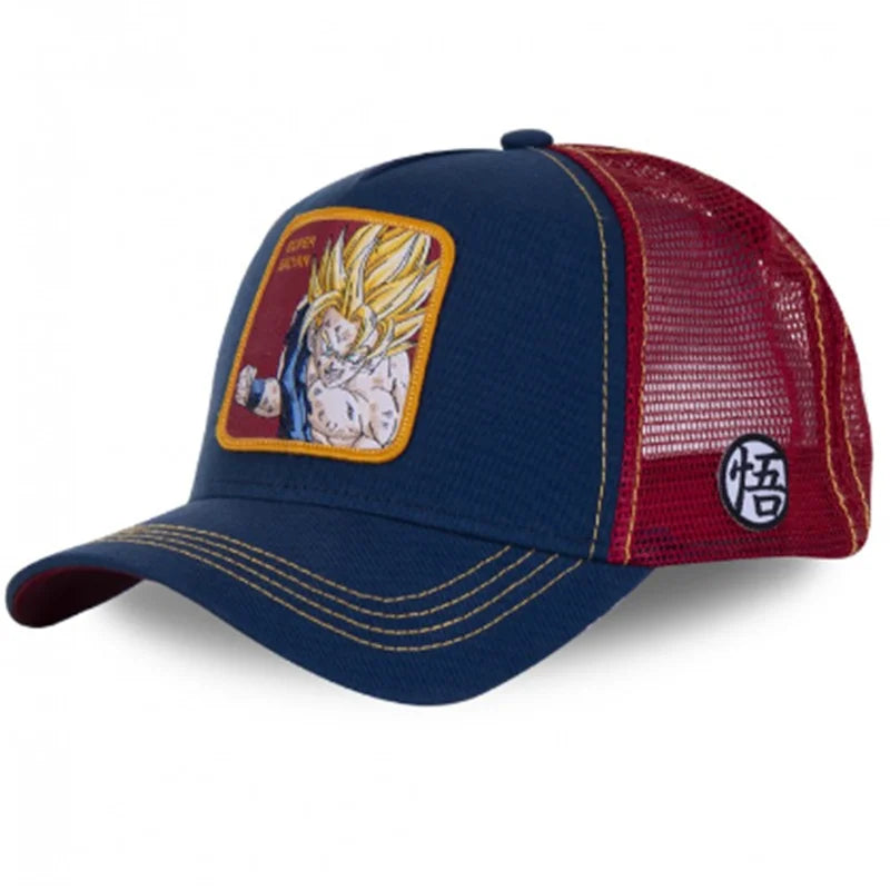 Dragon Ball Son Goku-Kappe, Sommer-Reisekappe mit Schirm, Herren-Kappe mit Stickerei, im Hip-Hop-Stil, Sonnenvisier, verstellbare Trucker-Kappe aus Netzstoff