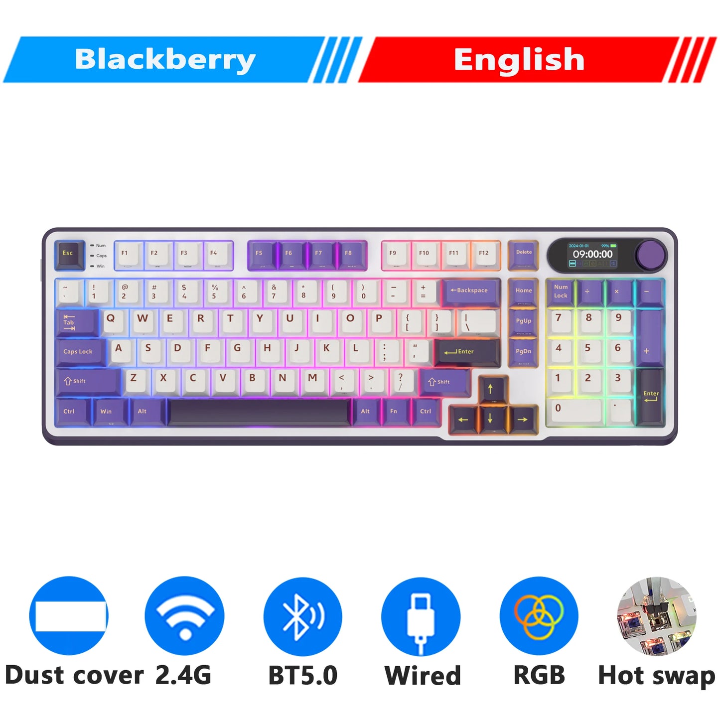 RK ROYAL KLUDGE S98 Mechanical Keyboard Top Mount TFT Screen 98 Keys RGB BT5.0/2.4G/USB-C Wireless Gamer Keyboard Hot Swappable