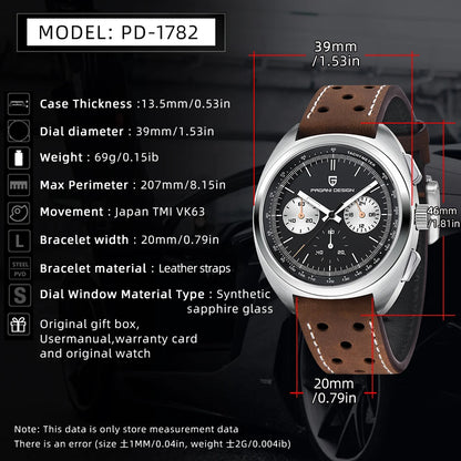 PAGANI DESIGN 2026 Retro Luxury Men's Quartz Watches Sports Chronograph VK63 Watch For Men AR Sapphire Waterproof Leather Clock