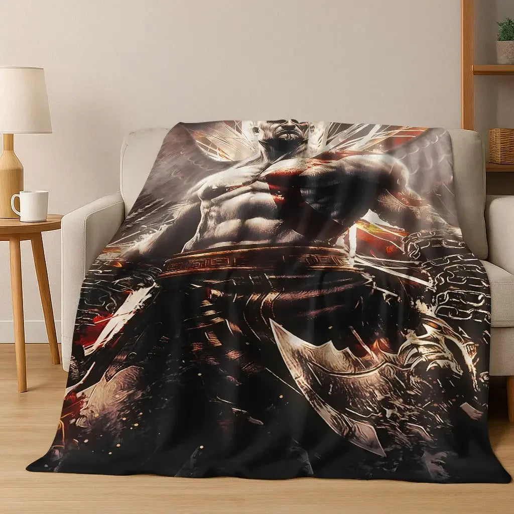 A Classics God of War Kratos Gamer Flannel Throw Blanket Soft Cozy Warm for Home Bedroom Bed Sofa Gift