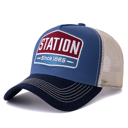 Unisex Baseball Cap Classic STATION Letter Pattern Mesh Cap Men And Women Breathable Streetwear Summer Trucker Hat