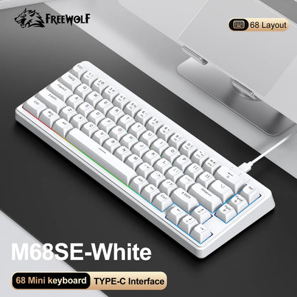 FREEWOLF M68SE Teclado con tacto mecánico de 68 teclas, mini teclado compacto con cable y silencioso para portátiles, gaming y uso de oficina