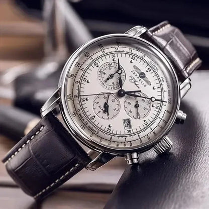Zeppelin Airship Automatic Date Mens Leather Band Fashion Luxury  Business Casual Men Watches Gift Men's Waterproof Watch