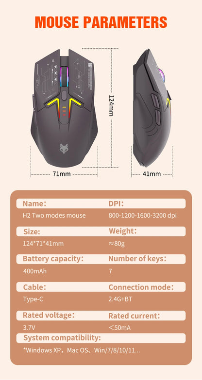 XUNSVFOX H2 wireless Bluetooth dual-mode mouse RGB lighting effect laptop gaming office magnetic charging