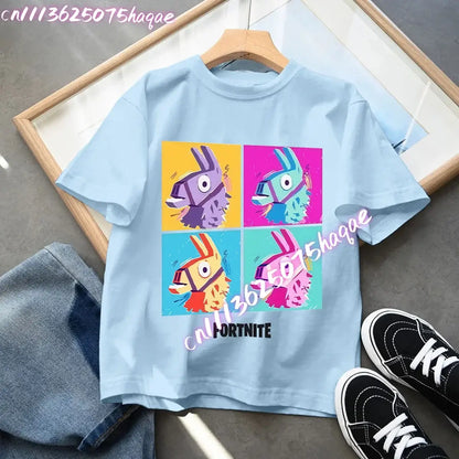 Fortnites Kids Blue Cotton T Shirt Fortress Night Baby Short Sleeve Tees Shirt Cartoon Boy Girl Summer Clothes Kawaii Tops Gift