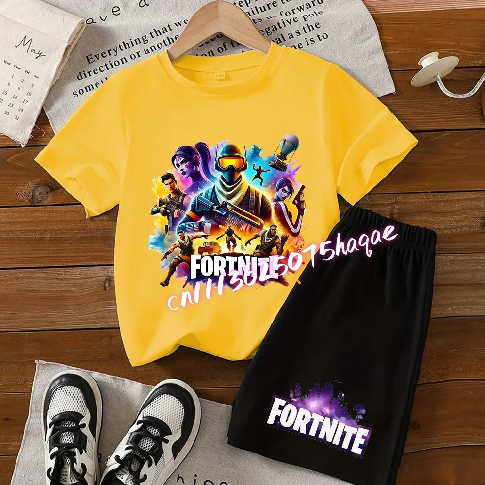 Hot Fortnites Kids T Shirt Shorts Set Cartoon Figure Printed T Shirts Children Tops Summer Casual Sportswear Kids Boys Clothing